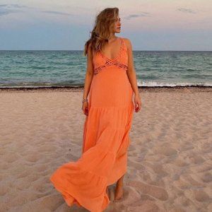 Free People Auralie Maxi Dress Orange Pomplemousse NWT
